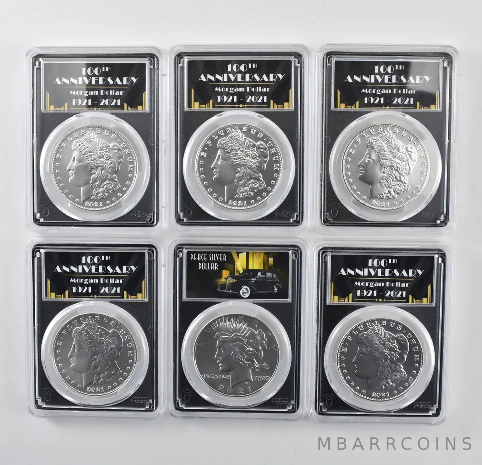 Set 2021/D/S/CC/O Morgan/Peace Silver Dollar FDOI MS70 PCGS *4314