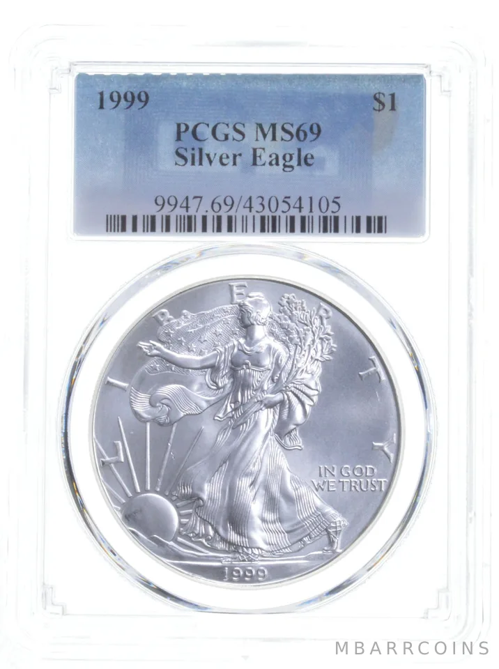 1999 American Silver Eagle 1 Oz MS69 PCGS Blue Label