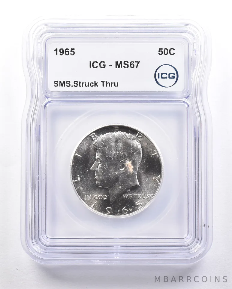 1965 Kennedy Half Dollar SMS Struck Thru MS67 ICG *2408