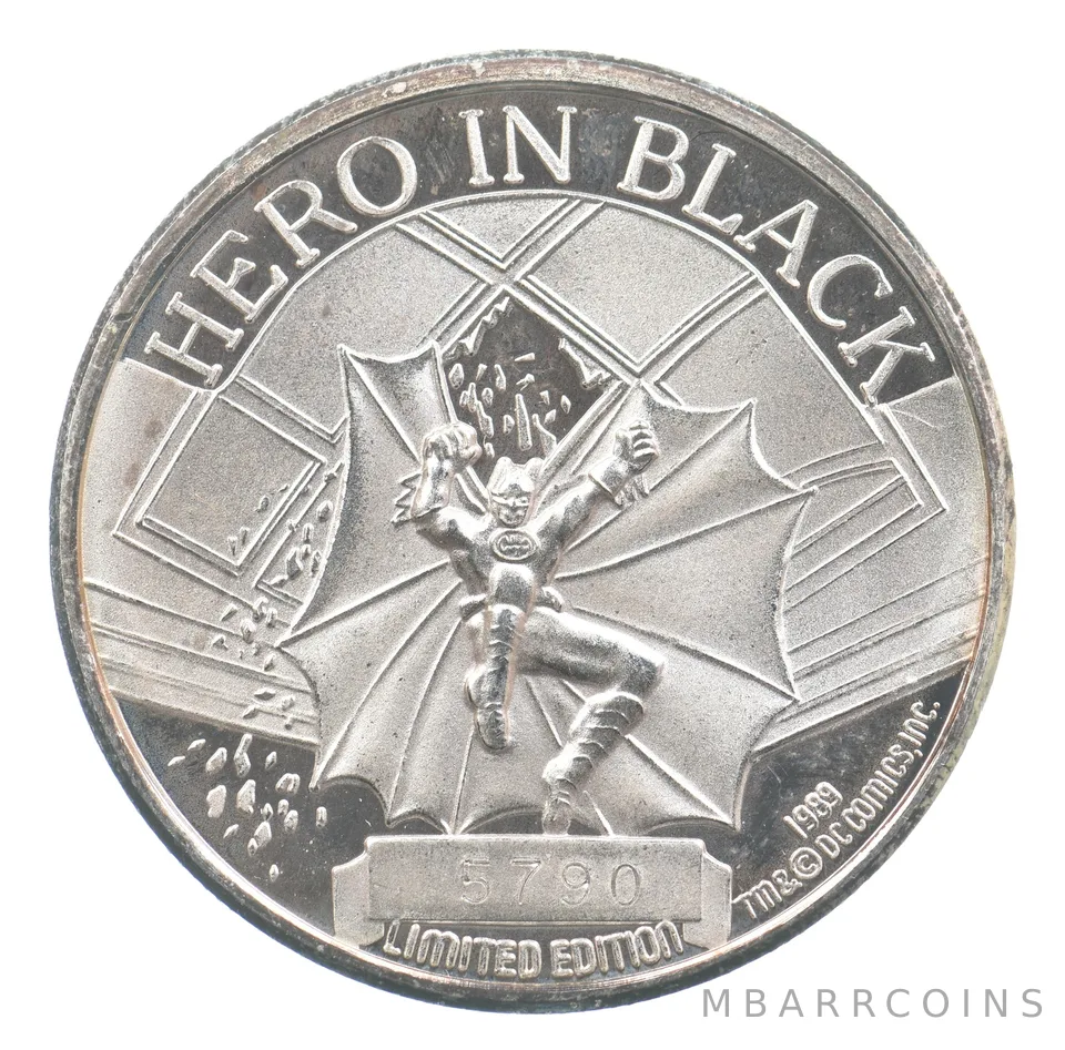 1989 Batman Hero In Black 50th Anniversary 1 Troy Oz Silver Round *0081