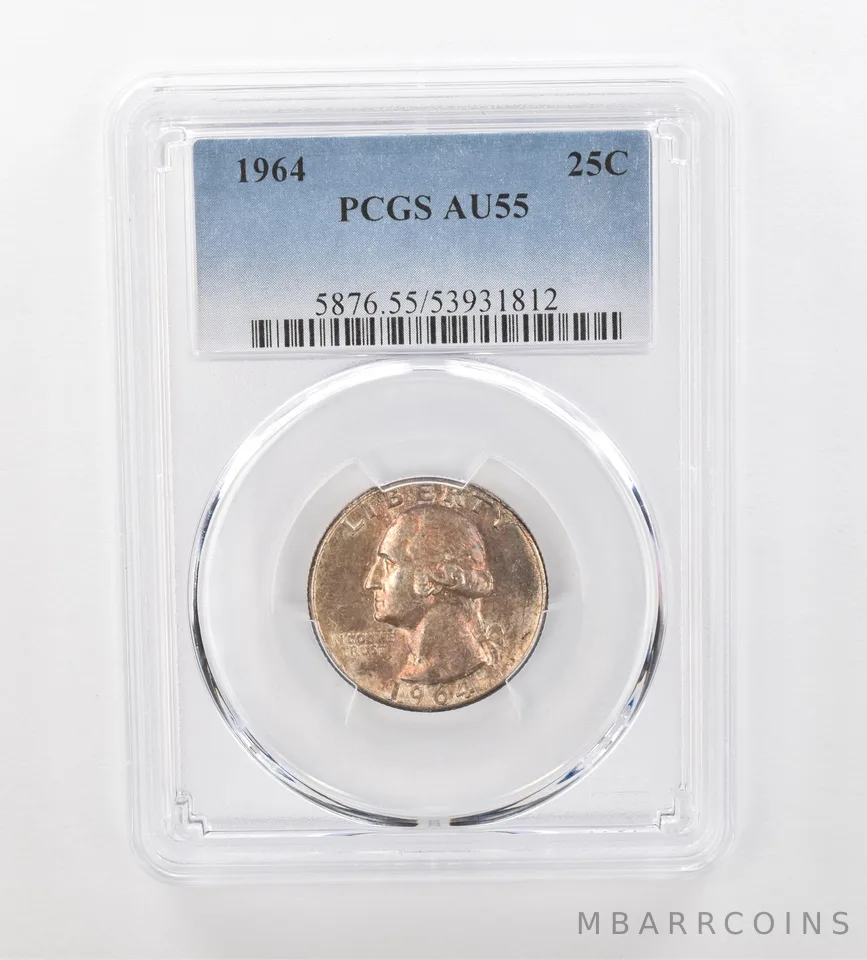 1964 Washington Quarter AU55 PCGS Beautiful Tone *0924