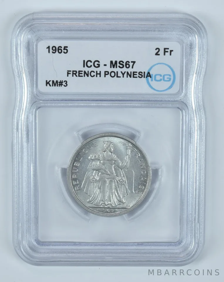 1965 French Polynesia 2 Francs KM#3 MS67 ICG *9463