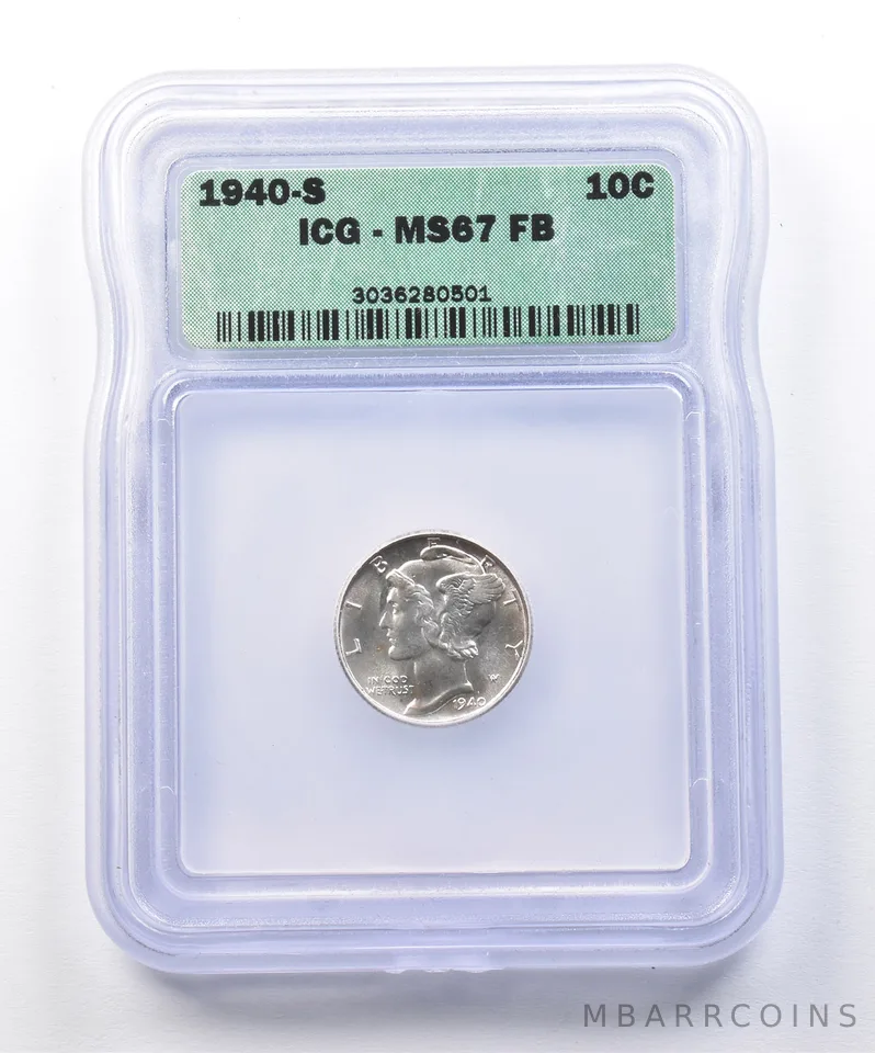 1940-S Mercury Dime MS67 FB ICG a3865