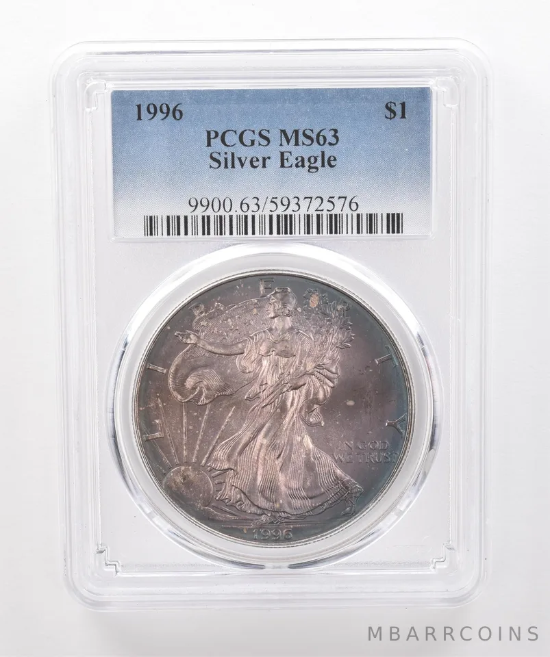 1996 American Silver Eagle MS63 PCGS Beautiful Tone *1969