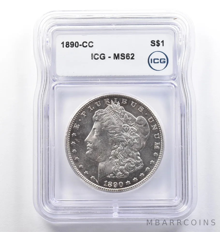 1890-CC Morgan Silver Dollar MS62 ICG *0077