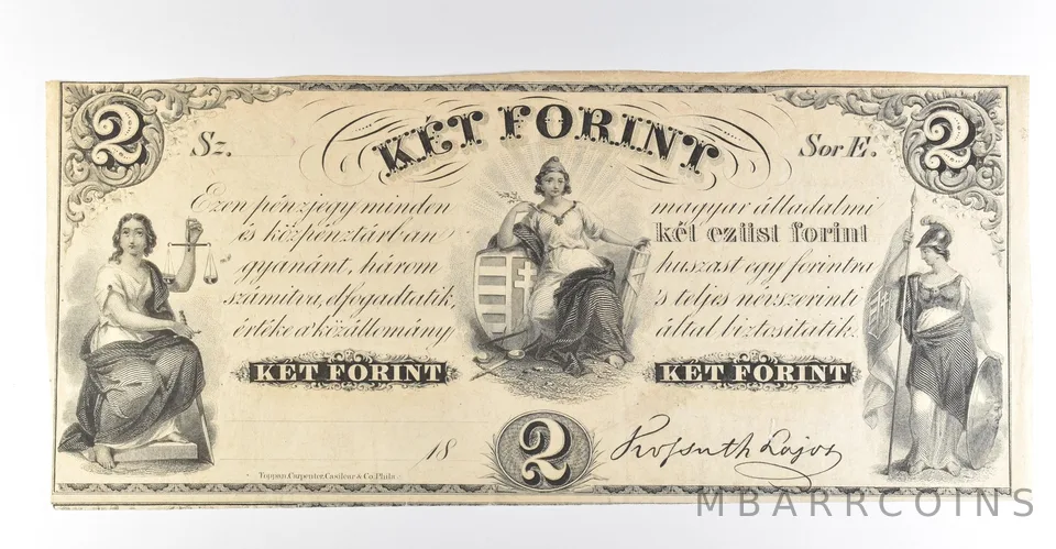 1800s Hungary 2 Ket Forint Large Note *8411