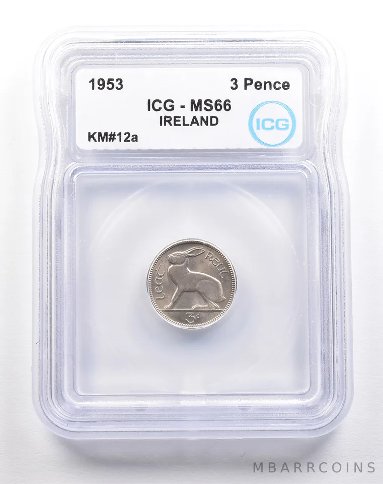 1953 Ireland 3 Pence KM#12a MS66 ICG *5526