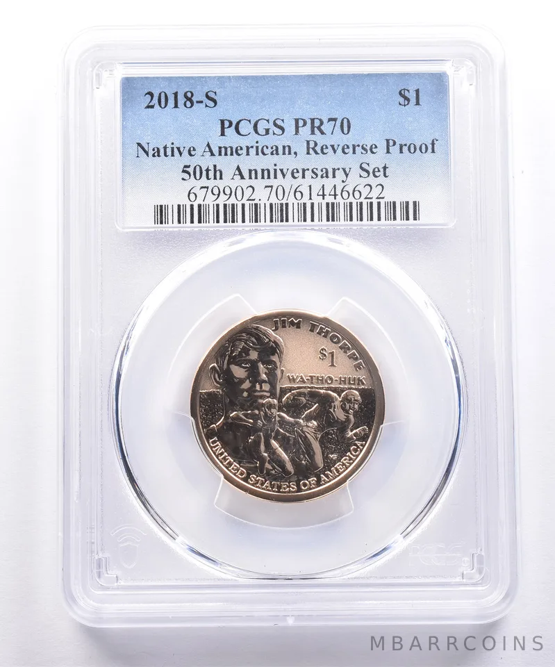 2018-S Sacagawea $1 Jim Thorpe 50th Anniversary Set Reverse PR70 PCGS