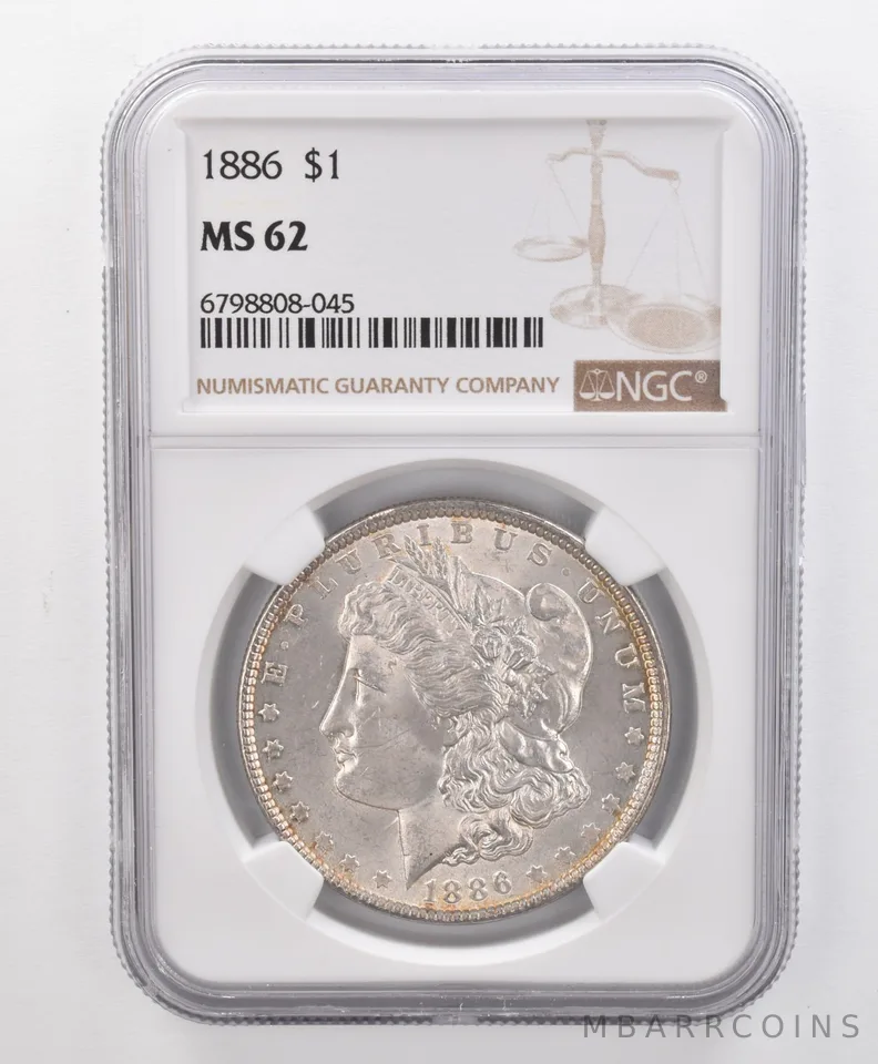 MS62 1886 Morgan Silver Dollar NGC Beautifully Toned a0788