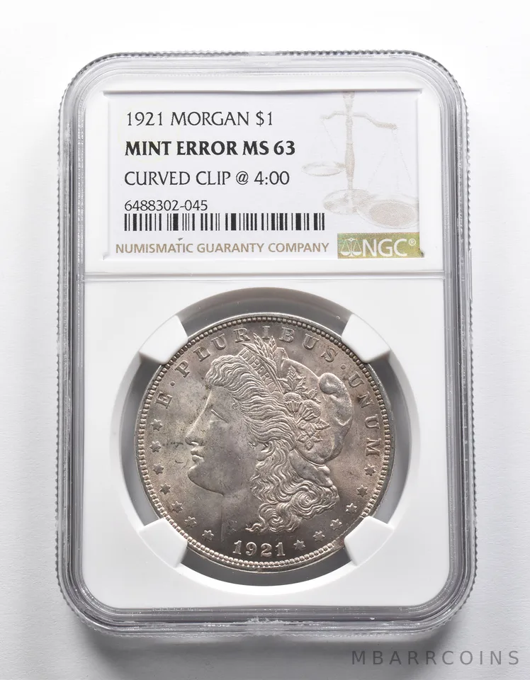 Mint Error MS63 1921 Morgan Silver Dollar Curved Clip @ 4:00 NGC a1973