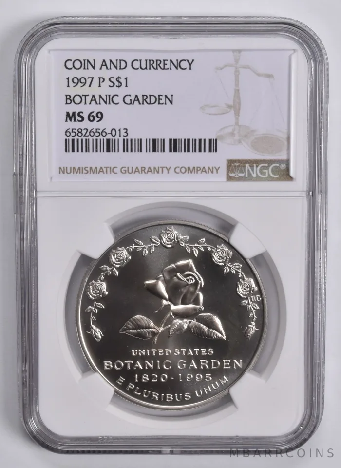 1997-P Botanical Garden Commem. Silver Dollar Coin & Currency MS69 NGC