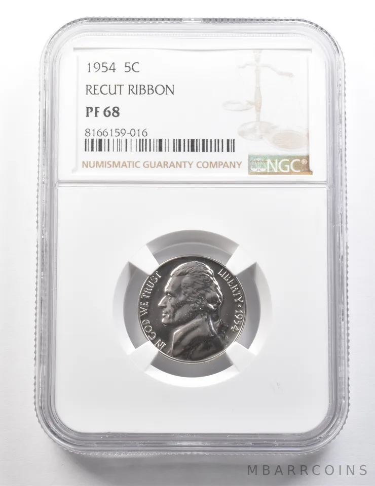 1954 Jefferson Nickel Recut Ribbon PF68 NGC a9487