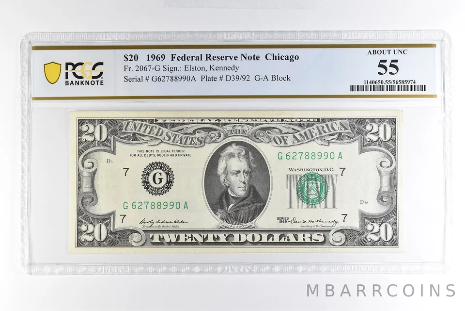 1969 $20 Chicago IL FRN Fr#2067-G About Unc 55 PCGS *4996