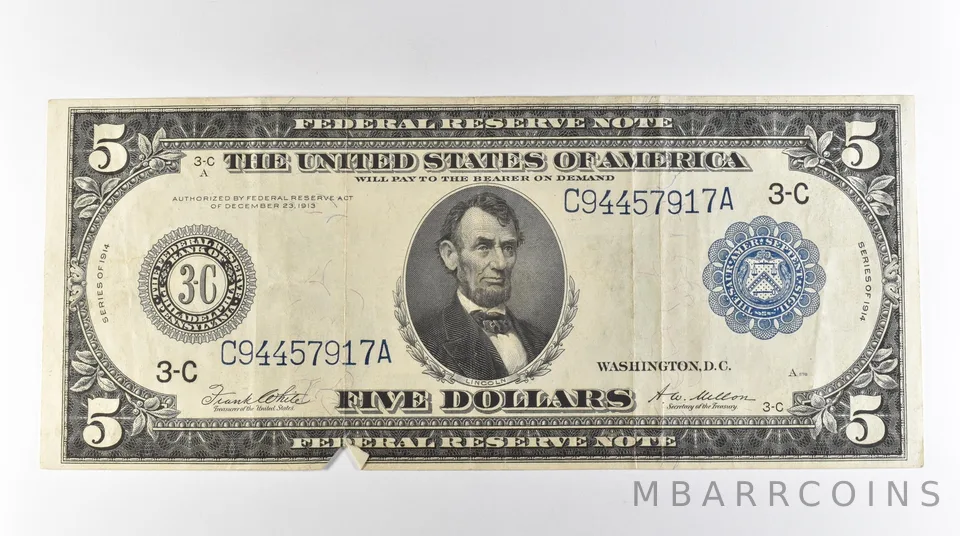 1914 $5 Philadelphia PA FRN Large Note Blue Seal *3134