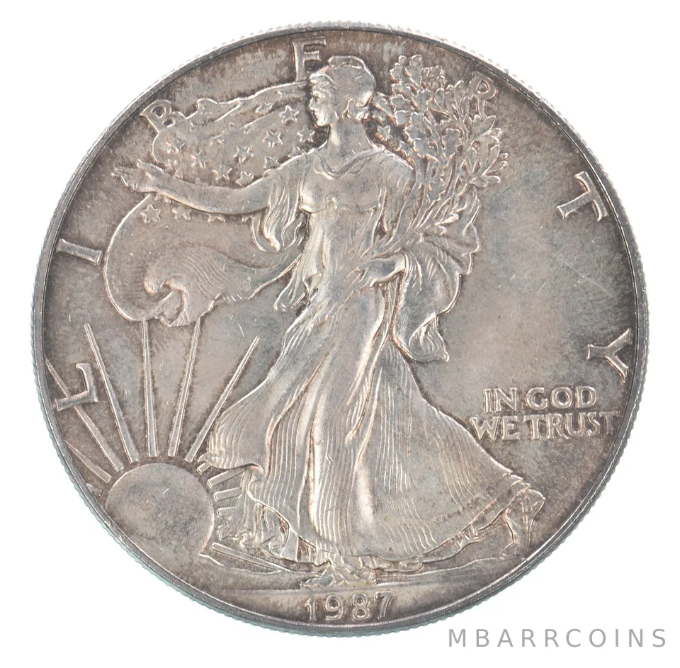 Beautiful Toned - 1987 American Silver Eagle 1 Troy Oz .999 Fine Silver *073
