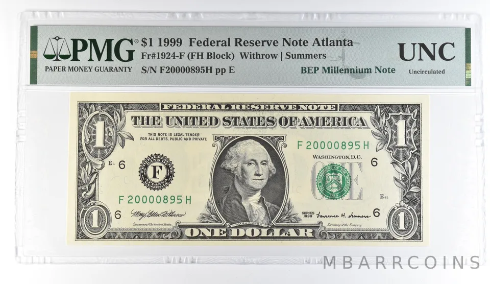 1999 $1 Atlanta GA FRN Fr#1924-F BEP Millennium Note PMG Fancy Serial *8104