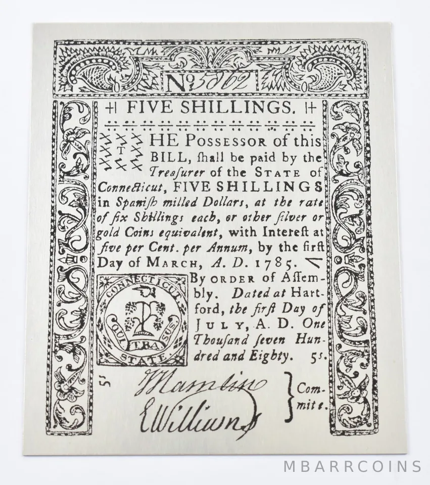 1785 5 Shillings Connecticut Colonial Currency Silver Plate Pattern 28.5g *3270