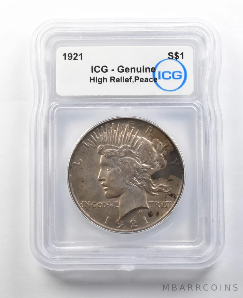 1921 Peace Silver Dollar High Relief Genuine ICG *0340
