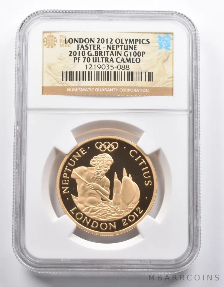 PF70 UCAM 2010 Great Britain 100 Pounds Gold Neptune 2012 Olympics NGC *0951