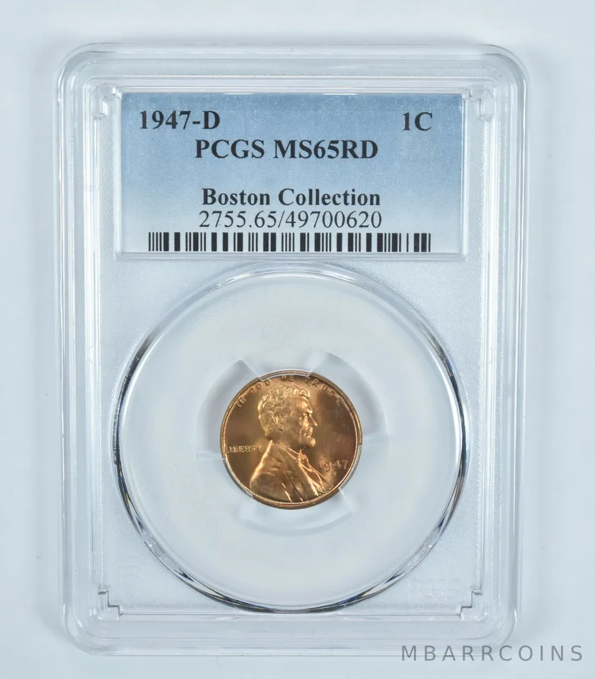1947-D Lincoln Wheat Cent Boston Collection MS65 RD PCGS Blue Label