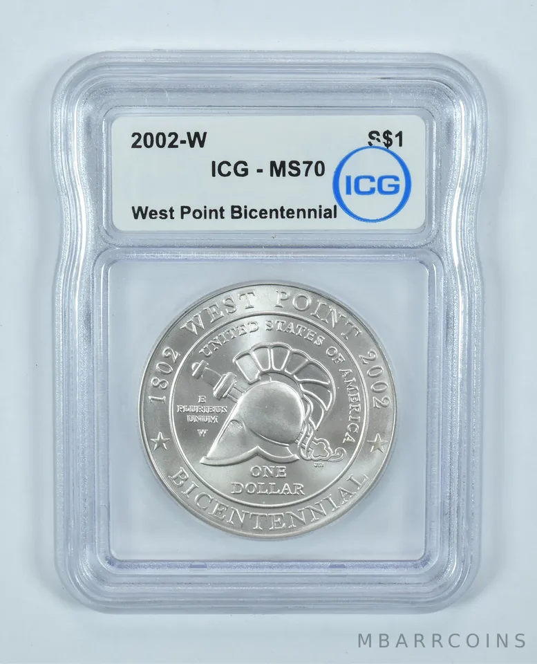 2002-W West Point Bicentennial Commemorative Silver Dollar MS70 ICG