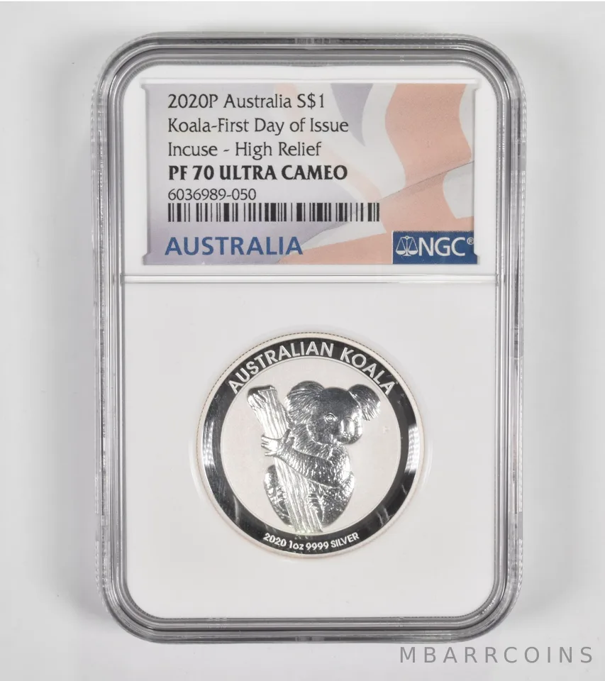 PF70UCAM 2020-P Australia 1 Dollar 1 Oz Silver Koala High Relief FDOI NGC *1429