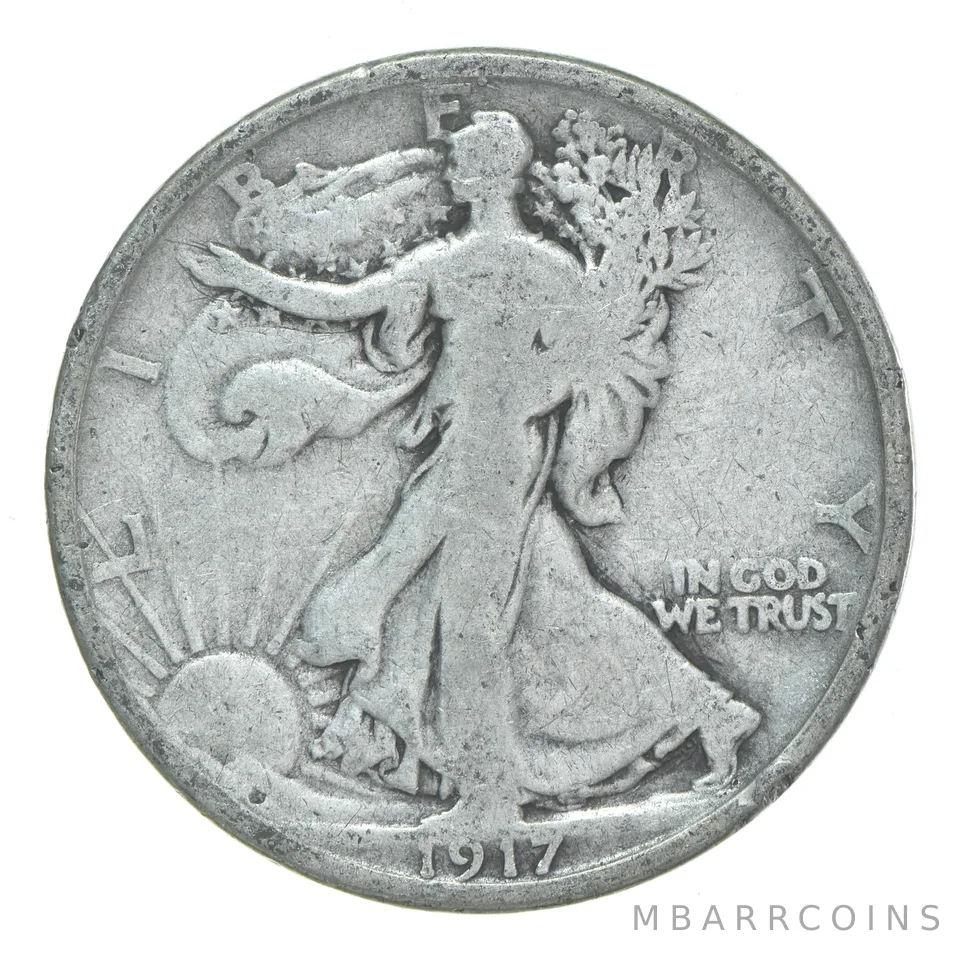 1917-S REV Walking Liberty Half Dollar CIRC 90% Silver