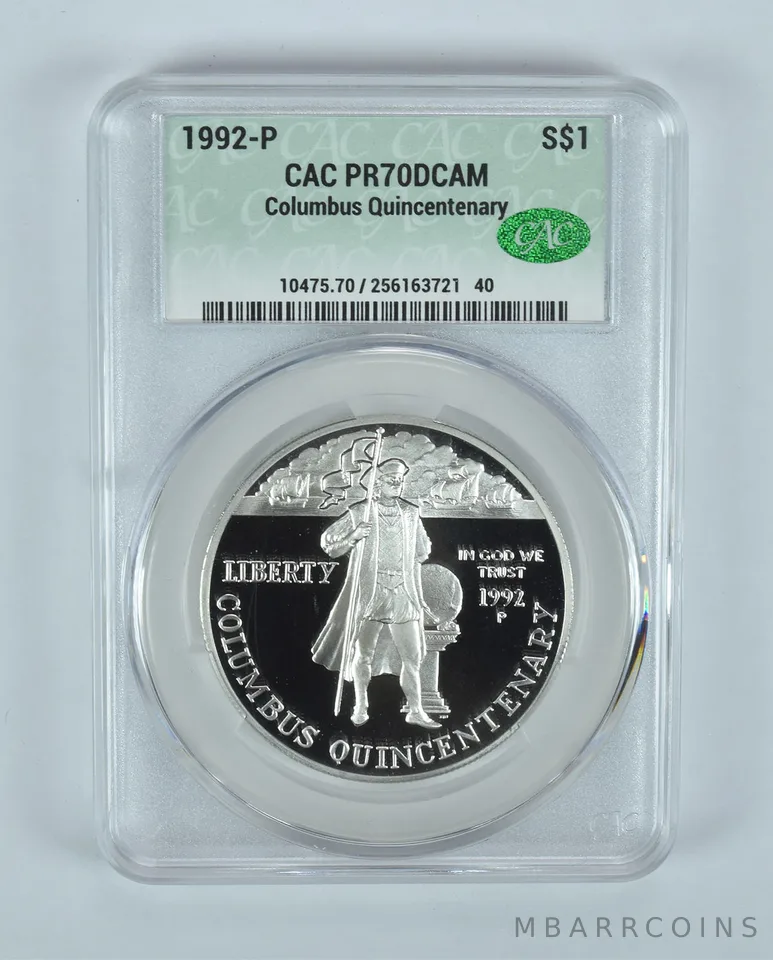 1992-P Columbus Commemorative Silver Dollar PR70 DCAM CAC CACg
