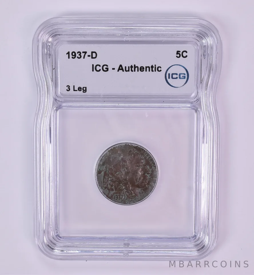 1937-D Indian Head Buffalo Nickel 3 Leg Authentic ICG a1805