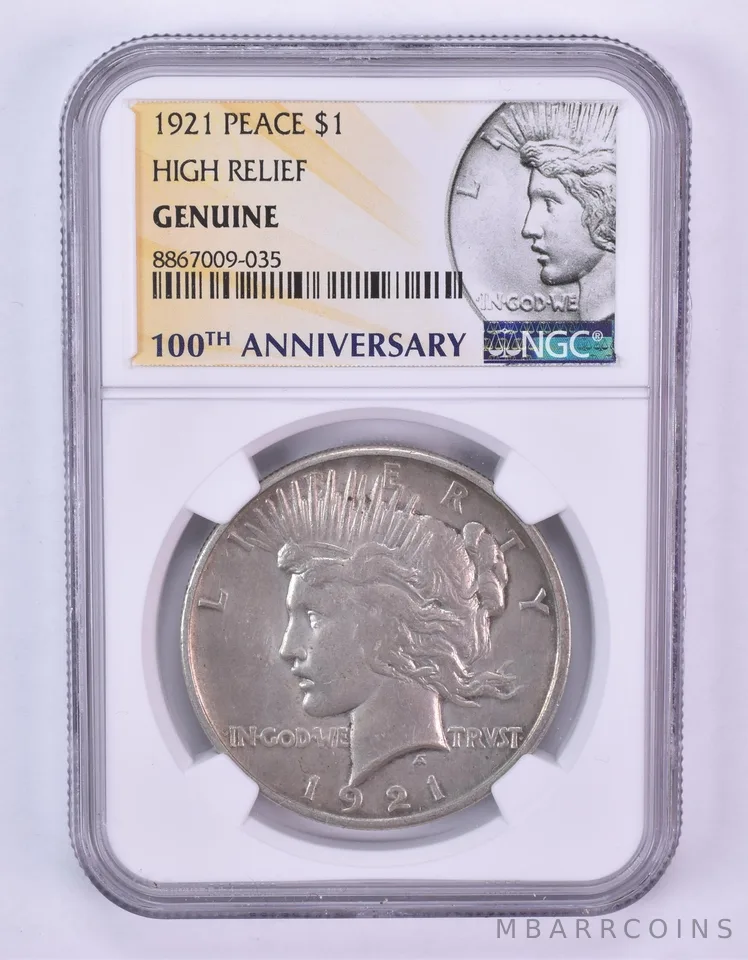 1921 Peace Silver Dollar High Relief Genuine NGC *1090