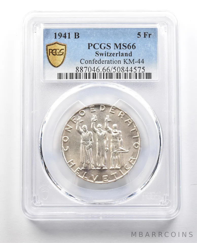 1941 B Switzerland 5 Francs Confederation KM-44 MS66 PCGS a1314