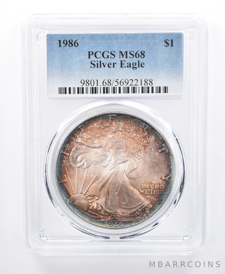 1986 American Silver Eagle MS68 PCGS Beautiful Tone *8670