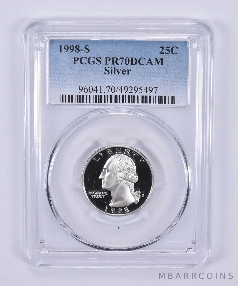1998-S Washington Quarter Silver PR70 DCAM PCGS Blue Label