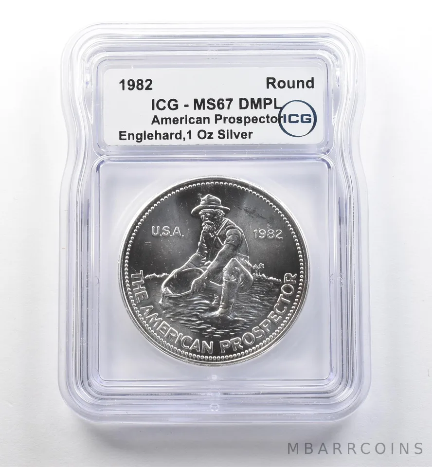 1982 Engelhard 1 Oz Silver American Prospector MS67 DMPL ICG *7476