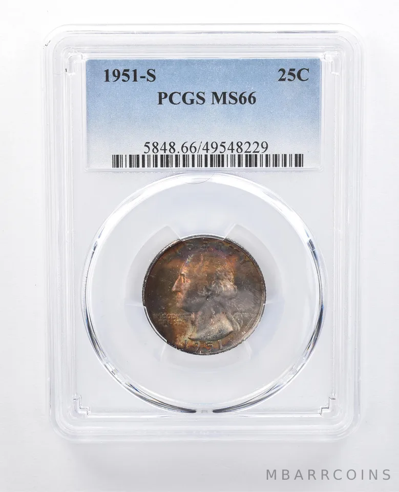 1951-S Washington Quarter MS66 PCGS Rainbow Tone *8049