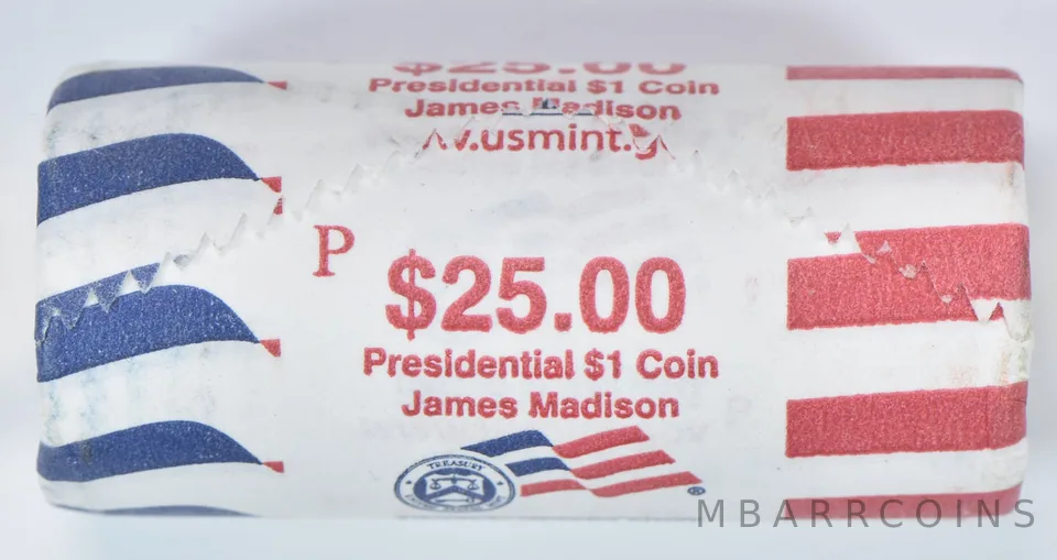 2007-P James Madison Presidential $1 Coin Roll of $25 Unc US Mint BU