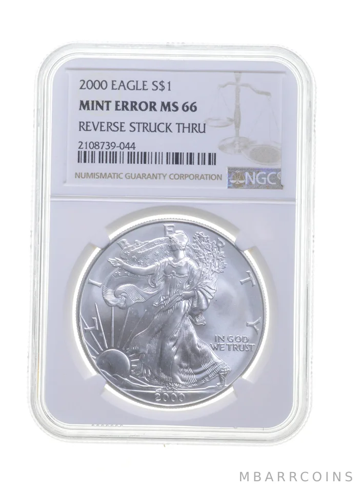 MS66 MINT ERROR 2000 American Silver Eagle - REV Struck Thru - Graded NGC *4277
