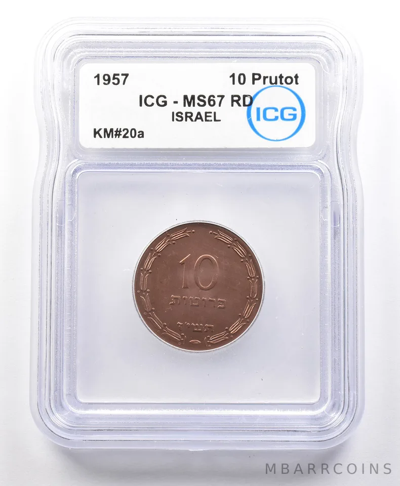 1957 Israel 10 Prutot KM#20a MS67 RD ICG *4108
