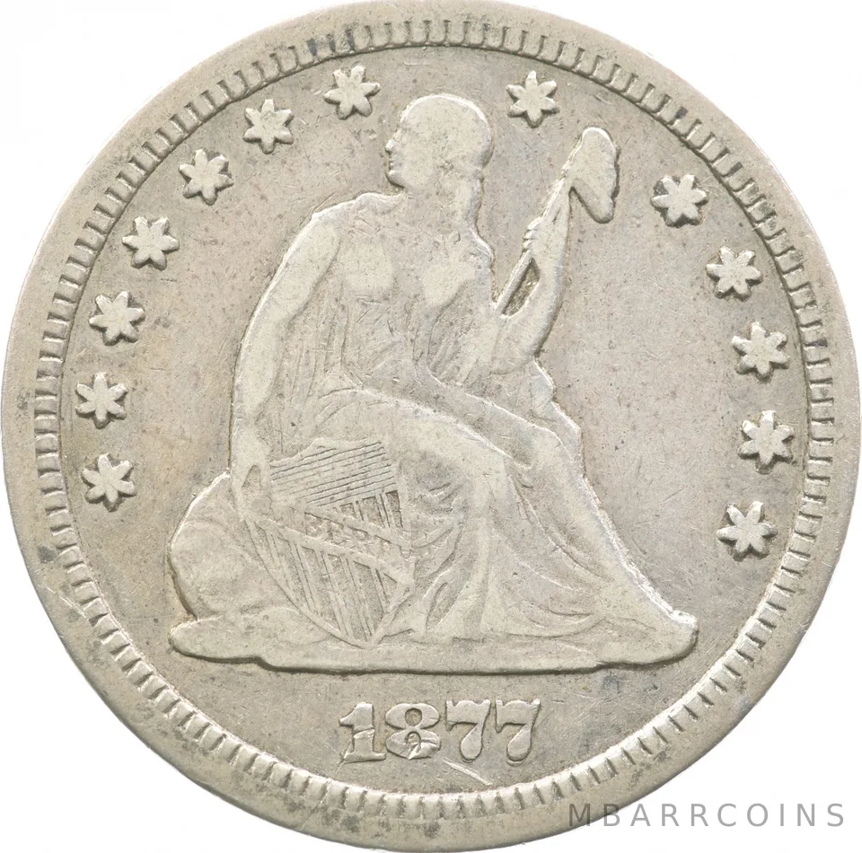 1877-CC Seated Liberty Quarter a8934
