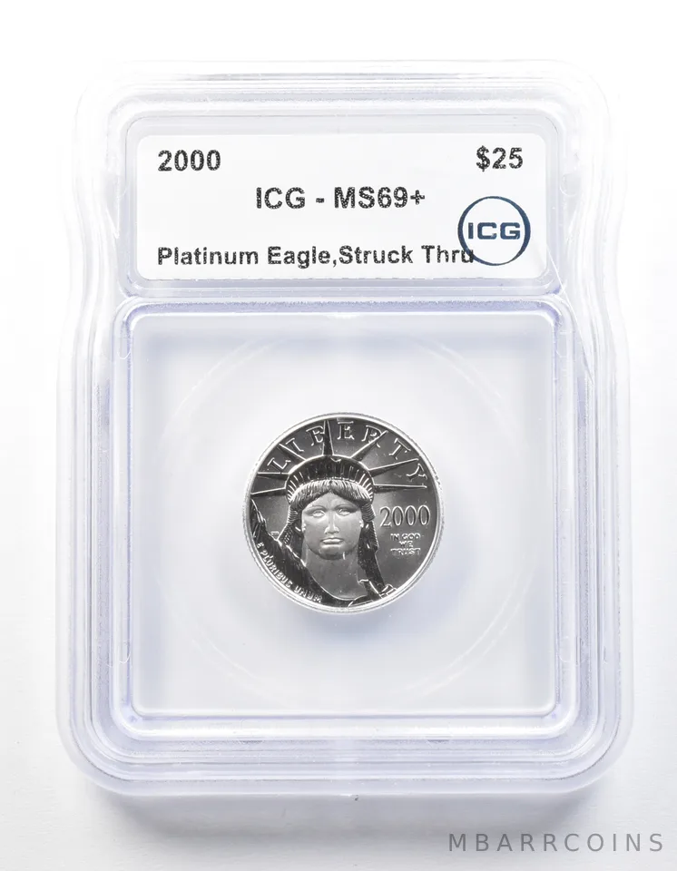 2000 $25 American Platinum Eagle Struck Thru 1/4 Oz Platinum MS69+ ICG a2227