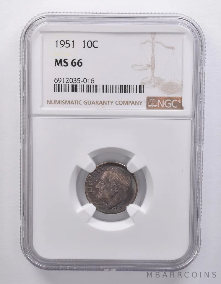 1951 Roosevelt Dime MS66 NGC Beautiful Blue Tone *7177