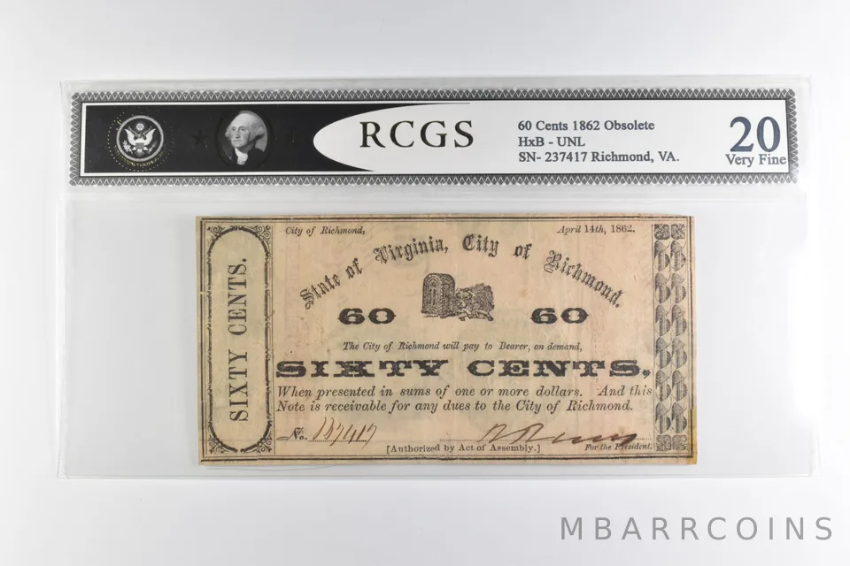 60 Cent 1862 Richmond Virginia Note *8143