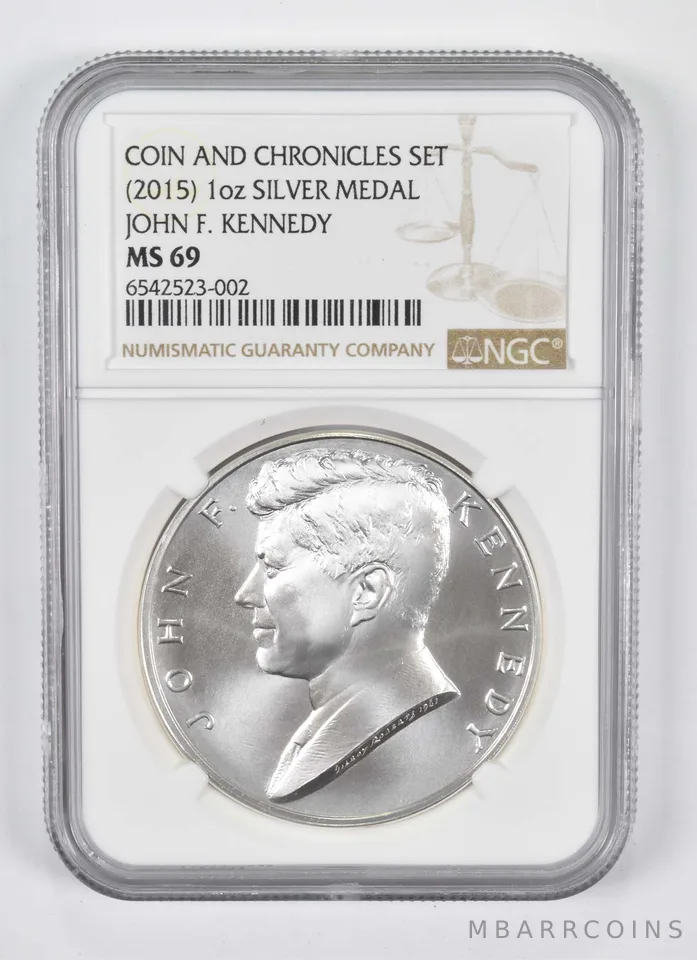 (2015) 1 oz Silver Medal John F Kennedy Coin and Chronicles MS69 NGC
