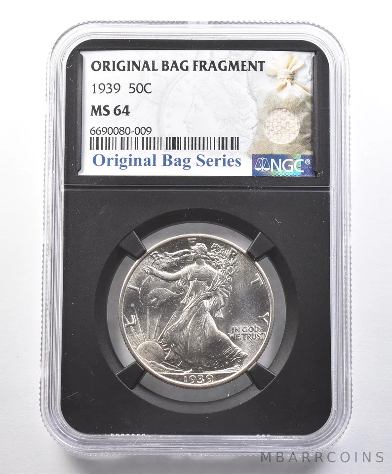 1939 Walking Liberty Half Dollar Original Bag Fragment MS64 NGC *4117