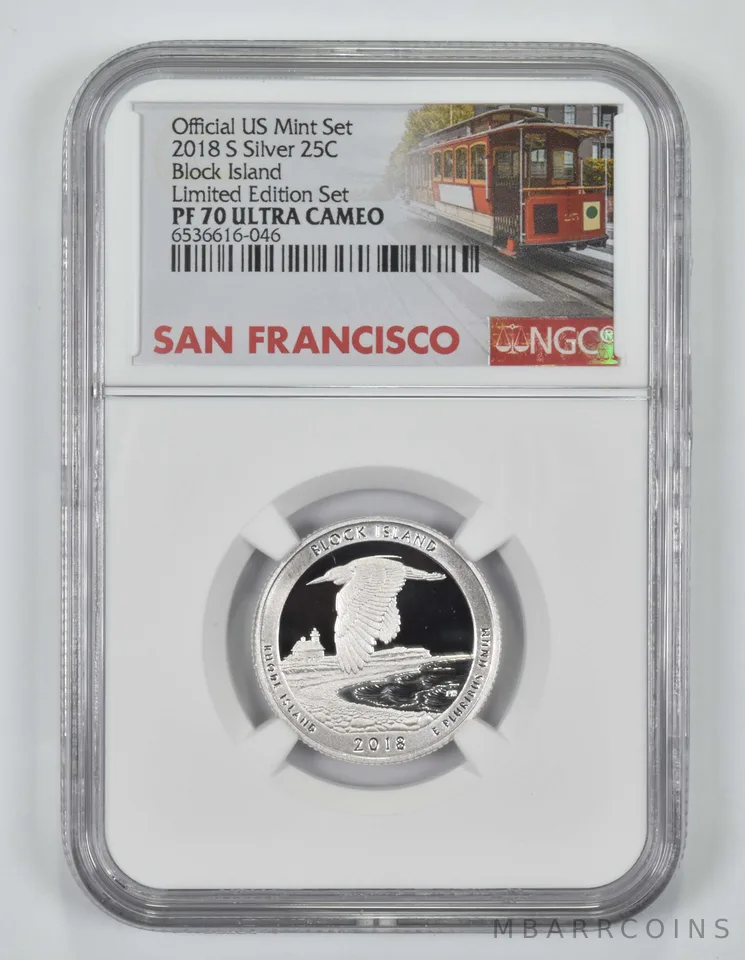 2018-S PF70 Silver Block Island Quarter NGC Limited Edition