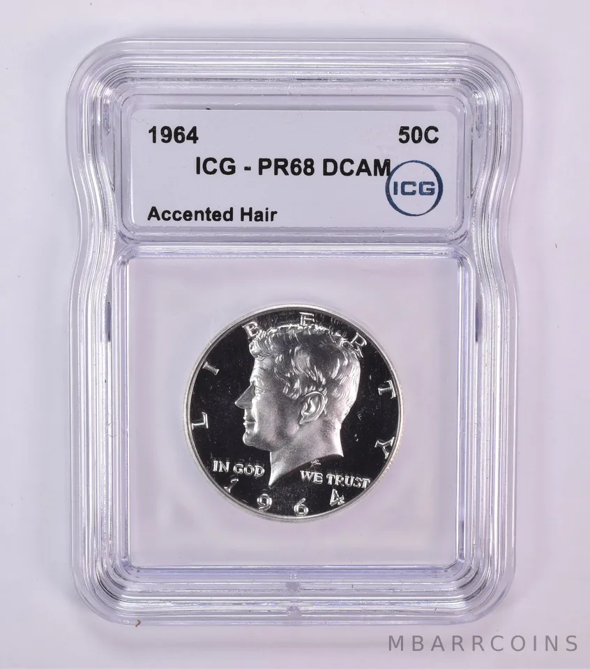 1964 Kennedy Half Dollar Accented Hair PR68 DCAM ICG