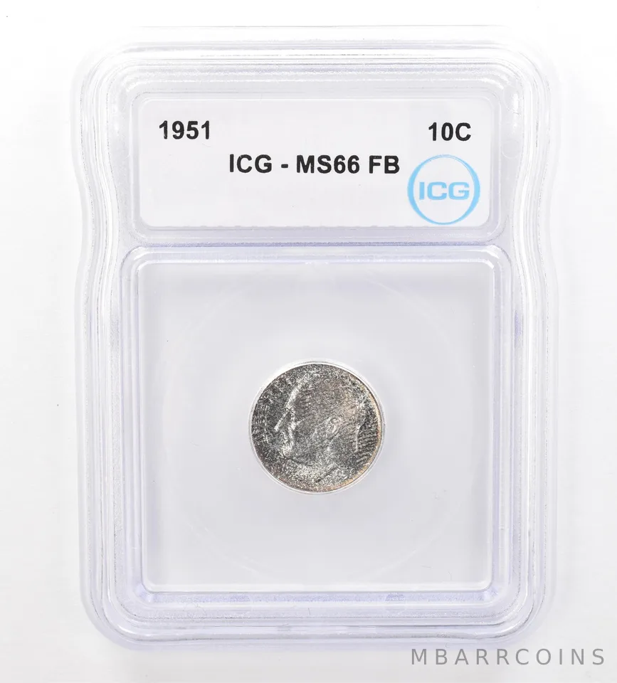 1951 Roosevelt Dime MS66 FB ICG Beautiful Tone a7378