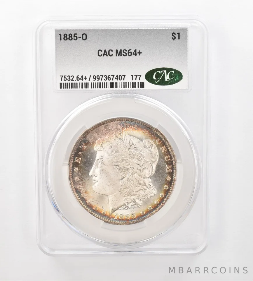 1885-O Morgan Silver Dollar MS64+ CAC CACg Beautiful Tone *1008