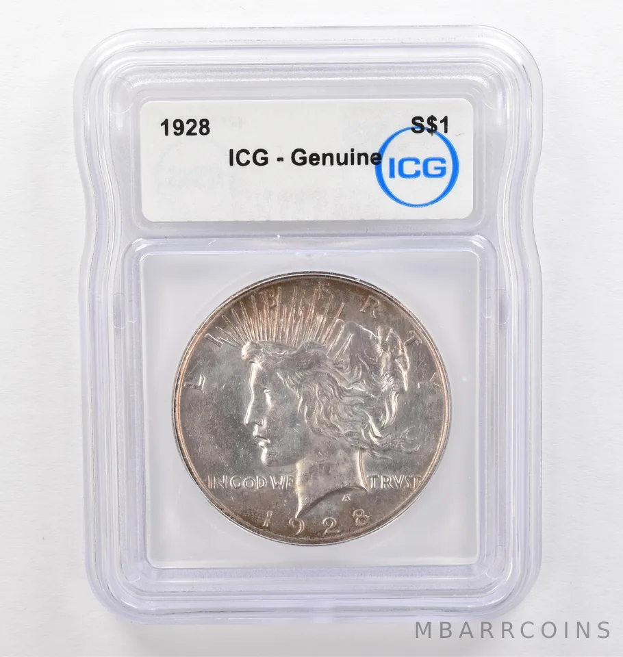 1928 Peace Silver Dollar Genuine ICG Beautiful Tone *0266