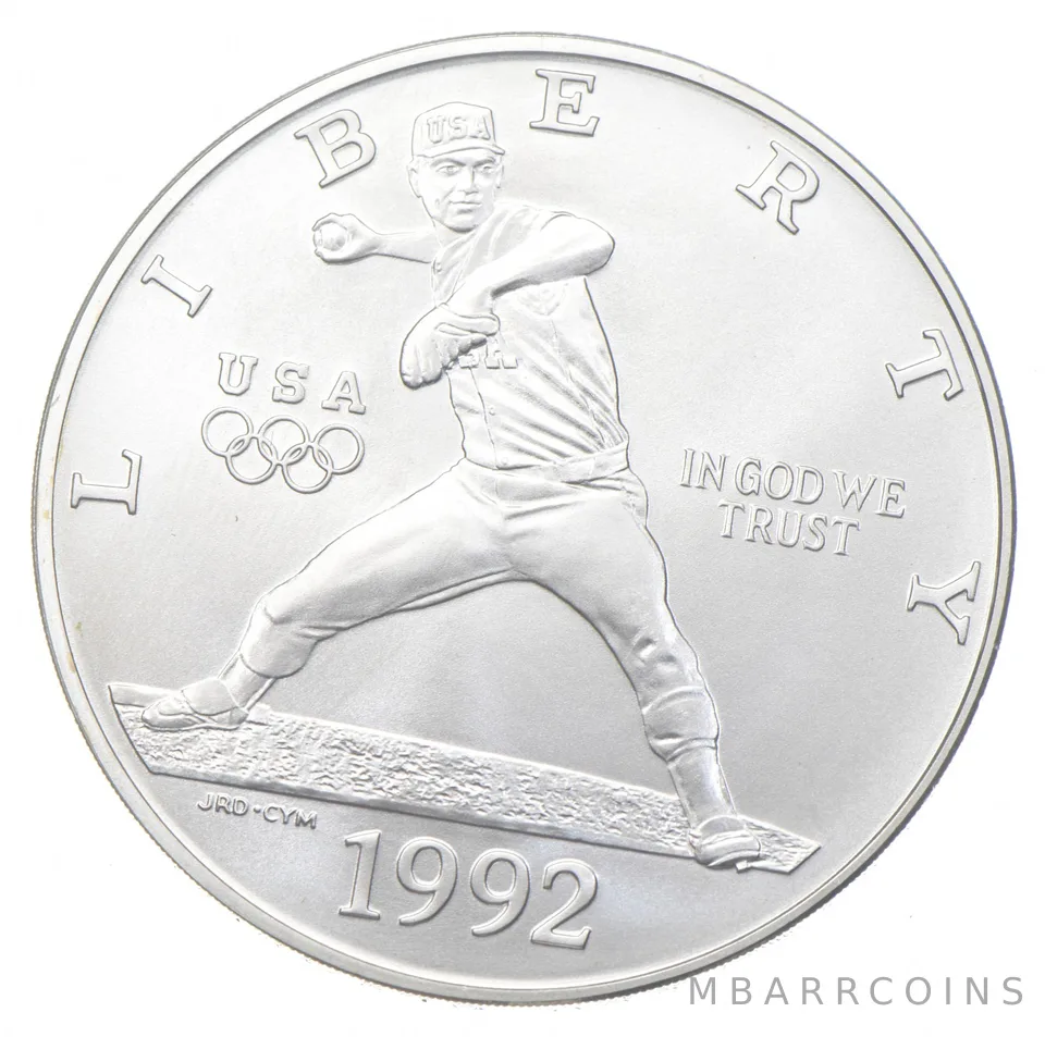 1992-D Unc Olympic Baseball Pitcher Commemorative Silver Dollar $1